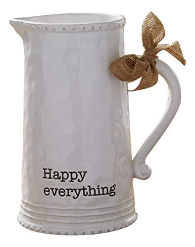 Mud Pie Happy Ceramic Pitcher, White