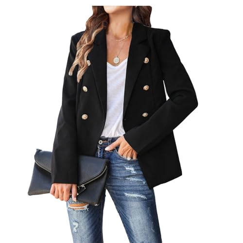 Womens Casual Blazer Jacket Long Sleeve Double Breasted Open Front Blazer Jackets Lightweight Office Work Suit Jacket