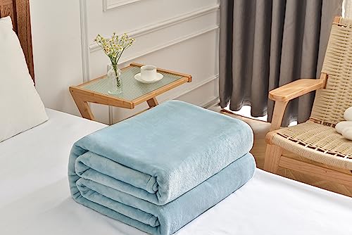 Kingole Flannel Fleece Microfiber Throw Blanket, Luxury Light Blue Queen Size Lightweight Cozy Couch Bed Super Soft And Warm Plush Solid Color 350Gsm (90 X 90 Inches) #TOP2
