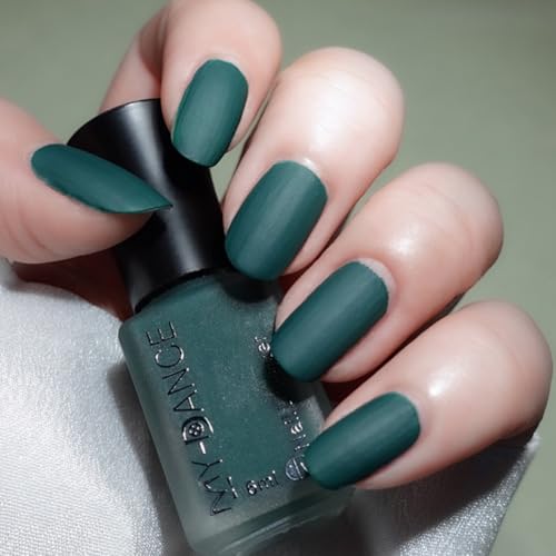 IMGDD Dark Green Matte Nail Polish, Quick Dry Nail Lacquer, Fast Drying Long Lasting Mist Effect Matte Finish Velvet Air Dry Nail Polish for Nail Art (028, 6ml)