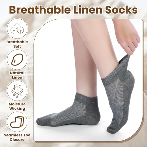 Image of Mepase 6 Pairs Flax Linen Ankle Socks for Women Men 88% Organic Thin Breathable Mesh Low Cut Quick Dry Moisture Wicking Socks