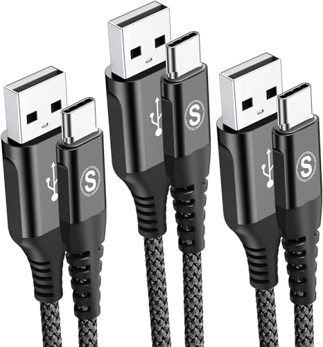 sweguard USB Type C Charger Cable [3-Pack,10ft+6.6ft+3.3ft] iPhone 16 Charger Nylon Braided Cord for iPhone 16 15 Pro Max Plus Samsung Galaxy S24 S23 S22 S21 S20 S10 Note 20 10 A54 Pixel LG Moto PS5