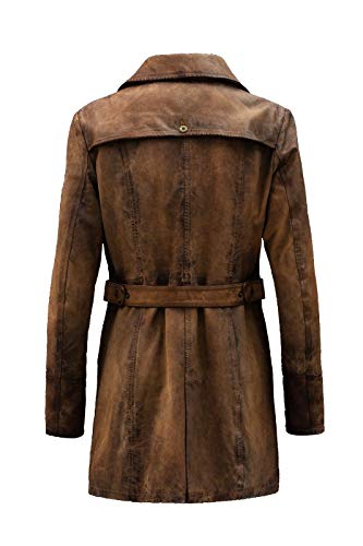 Image of Distressed Brown Leather Trench Coat