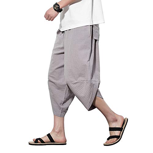 サルエルパンツ メンズ ズボン メンズ ワイドパンツ 夏服 7分丈 ボトムス 袴パンツ 涼しい カジュアルパンツ ゆったり 大きいサイズ ハーフパンツ 春 夏 灰 3XL