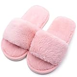 Boys Girls Fuzzy House Slippers Cute Comfy Faux Fur Slip On Fluffy Plush Open Toe Home Slides for...