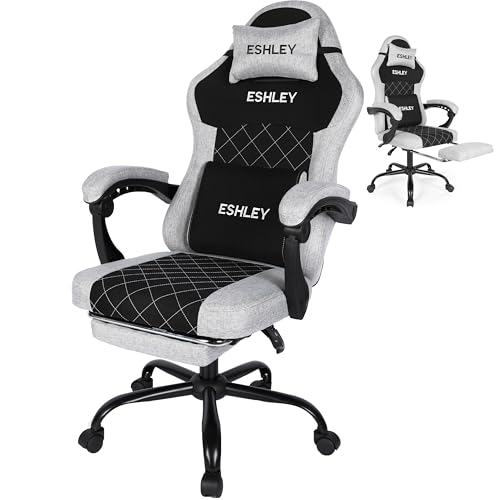 Image of Gaming Chair, Ergonomic Computer Chair with Footrest and Lumbar Support, Height Adjustable Office Chair with 360 Swivel Seat and Headrest (Grey)