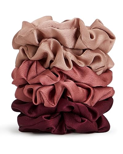 Image of Kitsch Satin Scrunchies for Women - Softer Than Silk Scrunchies | Hair Ties No Damage for Frizz-Free Sleep | Perfect for Day or Night Hair Accessories - Mulberry, 6pcs