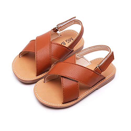 BEBARFER Toddler Boys Girl's Sandals Infant Princess Dress Flat Shoes Rubber Sole PU Leather Soft Closed Toe Summer Outdoor Sandals (Toddler/Little Kid)(8 Toddler, A/Brown)