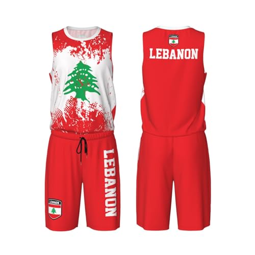 Lebanon Flag Grain (2) Basketball Jersey Uniform Suit for Men Adults Training Athletic Set