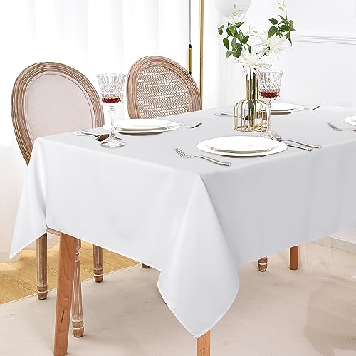 Image of sancua 8 Pack White Tablecloth 60 x 84 Inch, Rectangle Table Cloth for 4ft Tables - Stain and Wrinkle Resistant Washable Polyester Table Cover for Dining Wedding Banquet Party Buffet Restaurant