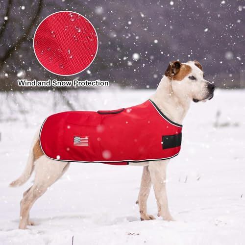 Image of BEAUTYZOO Dog Winter Coat for X-Large Dogs, Waterproof Canvas Jackets | Warm Fleece Great Dane Sweater, Reflective Cold Weather Coats, Windproof Blanket Clothes for Female Male Doggie, Red XL