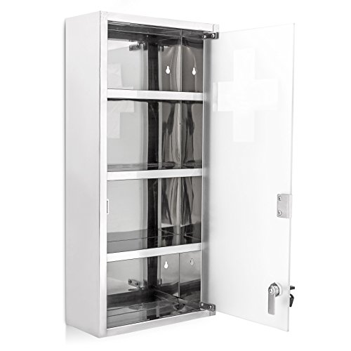 Relaxdays Large Medicine Cabinet, 57 x 27 x 12 cm, Stainless Steel, Lockable, 4 Shelves, With Frosted Glass Door, Silver Relaxdays Large Medicine Cabinet, 57 x 27 x 12 cm, Stainless Steel, Lockable, 4 Shelves, With Frosted Glass Door, Silver