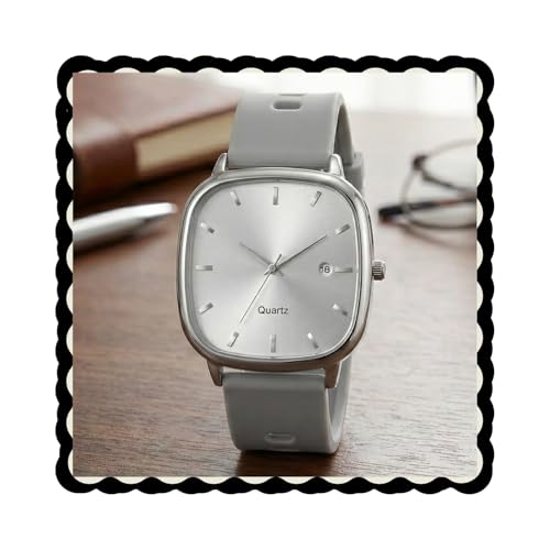PAPIO® Men’s Analog Quartz Wrist Watch with Grey Color Silicone Strap | Square Dial Casual & Formal Watch for Men | Date Display | Lightweight & Comfortable (MN-284 Grey)