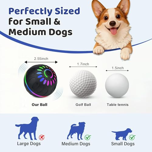 Pipihome Interaktives Hundespielzeug Ball, Hundeball Elektrisch Automatisch Rollender mit LED-Lichtern Spielball, Hundespielzeug Intelligenz für Kleine/mittlere/große Hunde, USB Wiederaufladbar