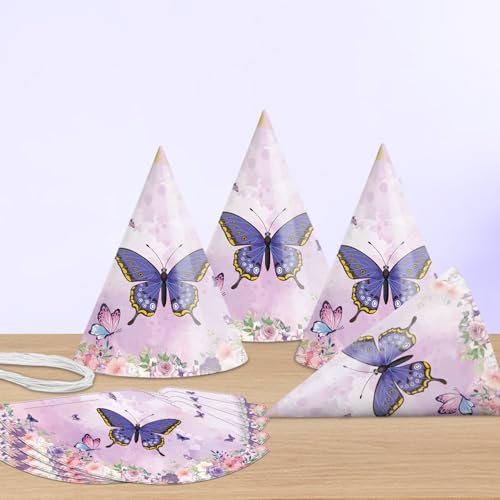 Image of Party Propz Butterfly Theme Birthday Caps For Kids-10 Pcs, Birthday Hats for Kids, Butterfly Theme Cap For Baby Boy, Butterflies Cap for Bday,HBD Caps for Kids (Cardstocks)