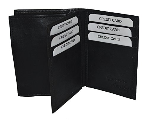 Leatherboss Genuine Leather Credit Business Card Holder Case with extra flap and expandable pocket, Black2