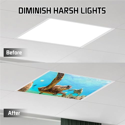 Image of 2 Pack Fluorescent Light Cover for Ceiling Light Classroom-Sea Turtle Magnetic Light Cover Fluorescent Light Shade Panel, Decorative Film Filter for Reducing Harsh Glare Home Decorations