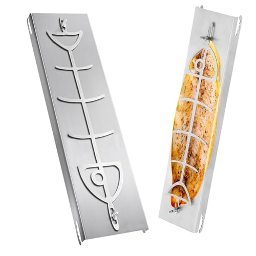 Ounfhtrttk Outdoor BBQ Cookware for Grilling Fish Cooking Rack, 304 Stainless Steel Flat Salmon Holder Height Adjustable