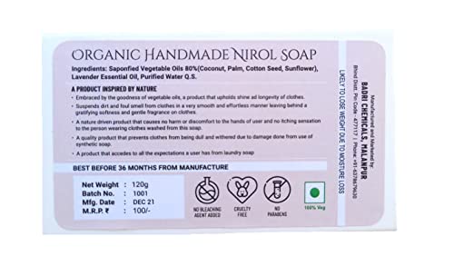 Wellspring (Pack Of 4) Handmade Nirol Natural Washing Laundry Soap Bar | Veg, Organic And Chemical Free|For Sensitive Skin| Lavender Fragrance |(480 Gms) #TOP3