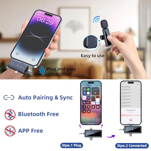 Wireless Mini Microphone for iPhone, 2 Pack Lavalier Microphone, 3 in 1 Noise Reduction Lapel Mic - Image 3
