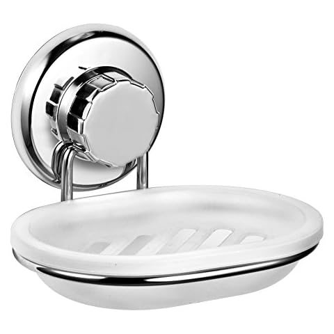 Vacuum Suction Cup Soap Dish Holder by Hasko Accessories – Strong Stainless Steel Sponge Holder for Bathroom & Kitchen - Soap Caddy Can be Mounted on Any Clean Flat Smooth Surface – (Chrome) Cover