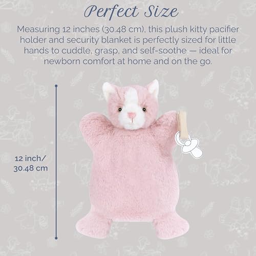 Image of MON AMI Callie Kitty Pacifier Holder & Security Blanket | 12-Inch Soft Plush Baby Blanket with Velcro Pacifier Holder | Perfect Newborn Essential for Birthdays & Baby Showers