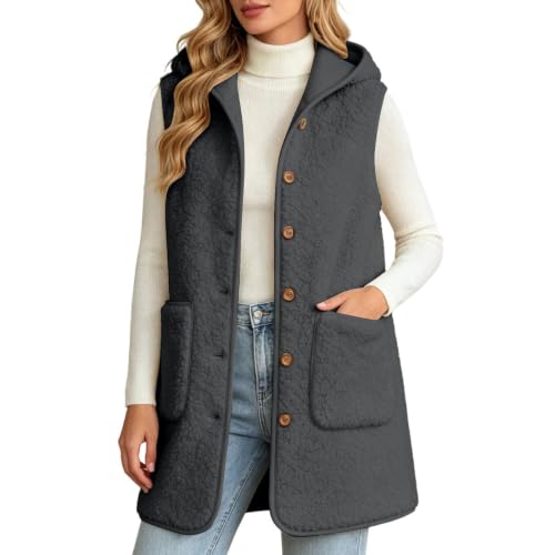 Fleece Vest Women Hooded Winter Sherpa Long Sleeveless Jacket Cardigans - image 2