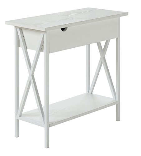 Convenience Concepts Tucson Flip Top End Table with Charging Station 23.75' - Modern Living Room Table with Storage Shelf, Side Table Side Table, White/White