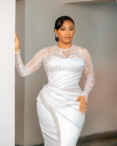 Civil Long Sleeve Wedding Dresses for Women BrideTea Length ASO EBI Africa Bridal Gowns3
