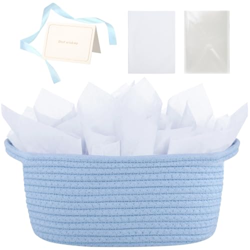 Image of woric Small Baby Boy Gift Basket Woven Rope Basket for Baby Shower Storage