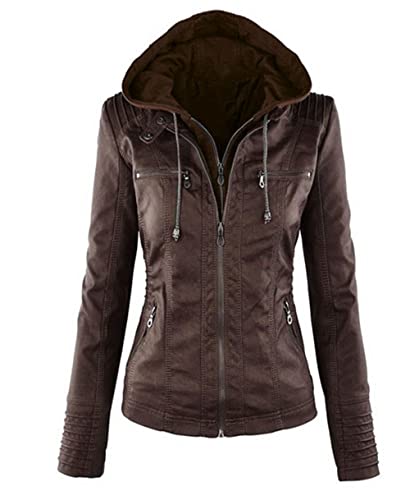 Veste femme en polyuréthane marron grande taille 3XL à manches longues confortables