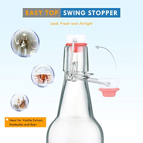 Image of YEBODA 16 oz Clear Swing Top Glass Bottles with Airtight Lids, 6 Pack | Reusable clear glass bottles for home brewing, kombucha, beer, soda, juice, water, kefir, vanilla extract, oil and vinegar