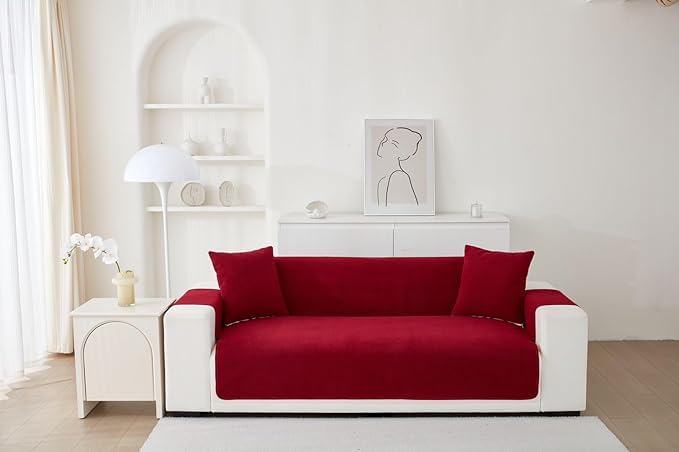 Image of HOMETHREADS Innovative Premium Sofa Cover Set with PVC Backing for Non-Slip Comfort (Maroon, 2 Seater 176x118cm)