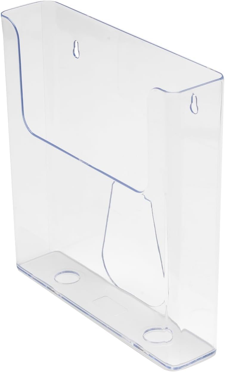 Deflecto Pack of 6 Portrait Literature Stands for Display - A4 Wall Mounted Magazine File Holder - Perfect for Leaflet, Brochure, & Menu - Clear Plastic Document Folder Rack with Flat Back Design