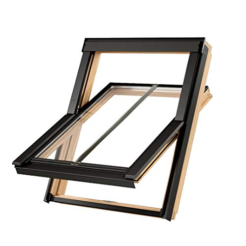 YARDLITE CVX Conservation Roof Window Pine Wood, FSC Certified, Vented Centre-Pivot Loft Attic Skylight. Bundle With Slate, Tile Or Universal VINT Flush Flashing - M6A(78 x 118cm) +Plain Tile Flashing