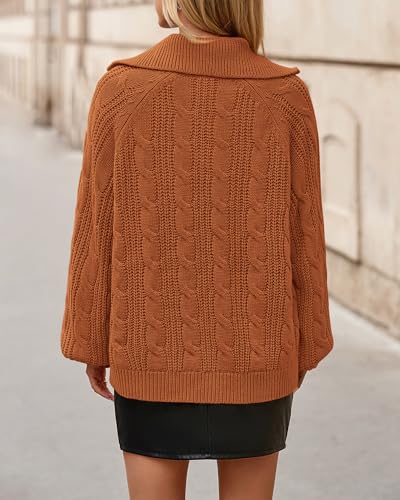 BTFBM Sweaters for Women Fall Fashion 2025 Loose Quarter Zip Pullover Collared Long Sleeve Cable Knit Winter Clothes3