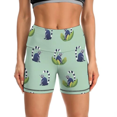 JYYAU Cute Lemurs Pattern High Waist Yoga Shorts for Women Athletic Shorts Leggings Running Pants Black