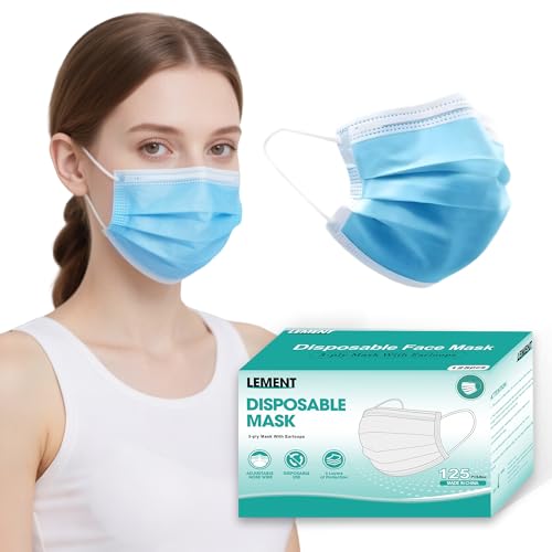 LEMENT 125 Pcs Blue Disposable Face Masks,Blue Mask Adults Indoor Outdoor