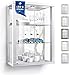 Produktbild K-Möbel Hängevitrine in Weiss (80x60x25 cm) mit 2 höhenverstellbaren Glasböden, Spiegel & LED - Modellauto Vitrine Weiß - Vitrinenschrank Weiss - Sammlervitrine - Glasvitrine Regal Glas Mini Vitrine