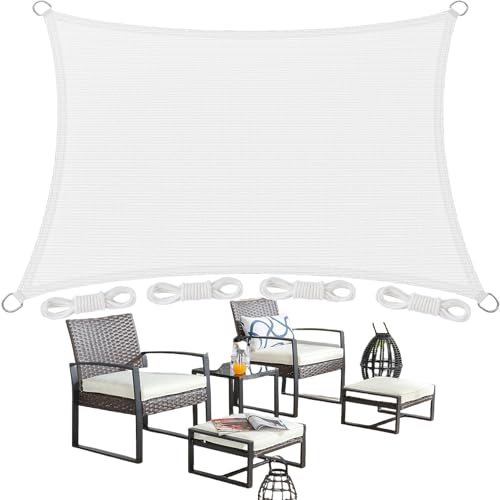 Toldo Vela de Sombra 2.6 x 3.1 m Rectangular HDPE Transpirable Protección Rayos 95% UV Tela de Sombra con SOGA para Exterior Terraza Patio Jardín Pergola (Personalizable), Blanco