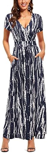 OUGES Women's V-Neck Pattern Pocket Maxi Long Maternity Dress(Floral-26,L)