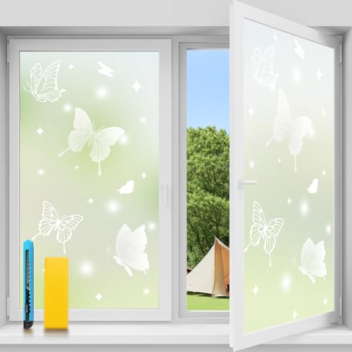 Niviy Vinilos para Cristales Mariposas Esmerilado Lámina Privacidad Ventana Estático Anti UV Vinilo Autoadhesivo Decorativo Mate para Puertas Cristal Bano Cocina 44.5x200cm