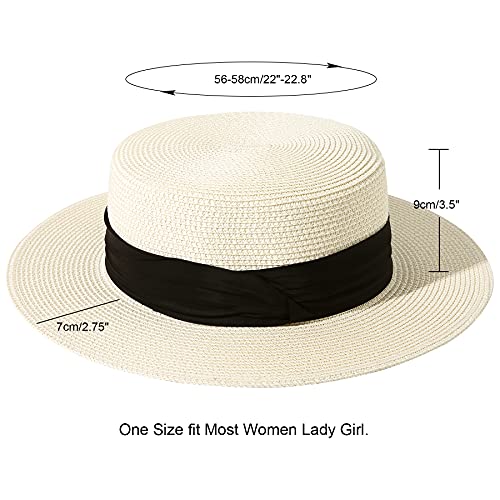 Sombrero de paja estilo boater para mujer miniatura 3
