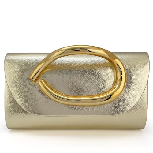 MYHOZEE Clutch Purses for Women Formal Gold Clutch Vegan Leather Evening Bag Elegant Wedding Clutch Detachable Chain Handbag Trendy Gold Handle Purses