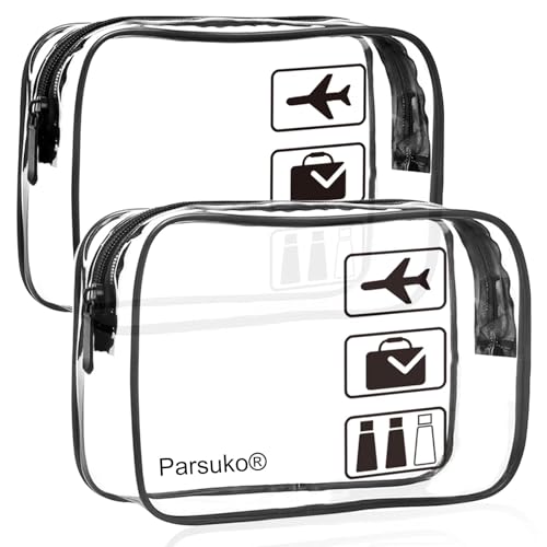 Parsuko 2 PCS Clear Travel Toiletries Bag TSA Approved Waterproof Black