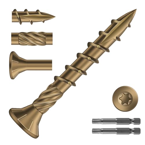 Image of #8 x 1-1 /4 inch Deck Screws (796Pcs) 4lb. Carbon Steel, Yellow, Flat Head, Rust Resistant epoxy Coated, with T25 Star Bit