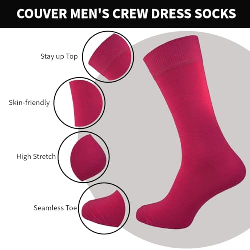 COUVER Unisex Classic Cotton Solid Plain Crew Dress Socks, One Size 8-13, 1 Pair3