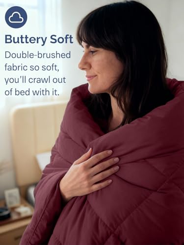 Image of Queen Size, Burgundy Alternative Down Comforter - Warm, Lightweight & Breathable Hotel Quality Bedding Set for Men, Women, Kids & Teens - All Season Oversized Cooling Microfiber Duvet Insert Comforter