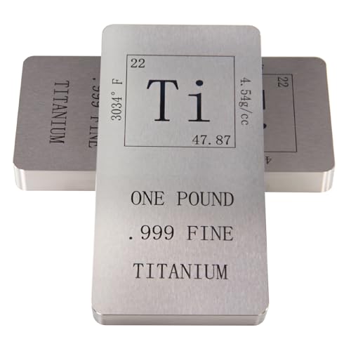 Pure Titanium Bar 1 Pound. 999 Fine Periodic Table Design Ti Element Ingot Collectible Industrial Metal Bar for Inverstment & Dispaly