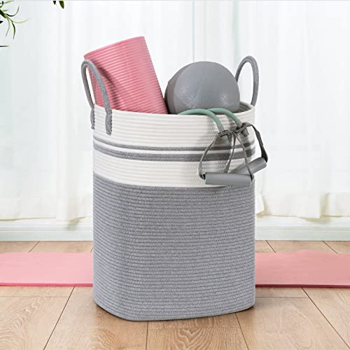 Goodpick Laundry Basket Square Laundry Hamper Tall Dirty Clothes Hampers For Laundry, Living Room, Nursery, Dorm Large Woven Storage Basket For Blankets, Toys, Towels, Yoga Mat Storage, 15"X 20", Grey #TOP3
